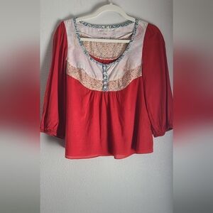 Anthropologie Lilka Red Bubble Sleeve Tunic Size Small